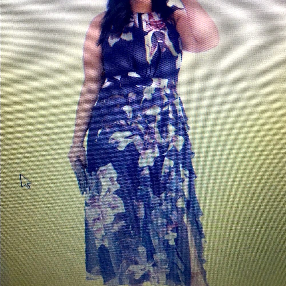 NWT Betsy Adams Ruffled Chiffon Floral Maxi Dress
